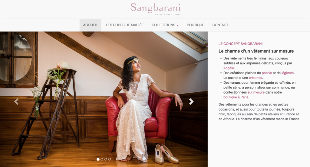 Aperçu de Sangbarani, site internet créé par Lysa Damon